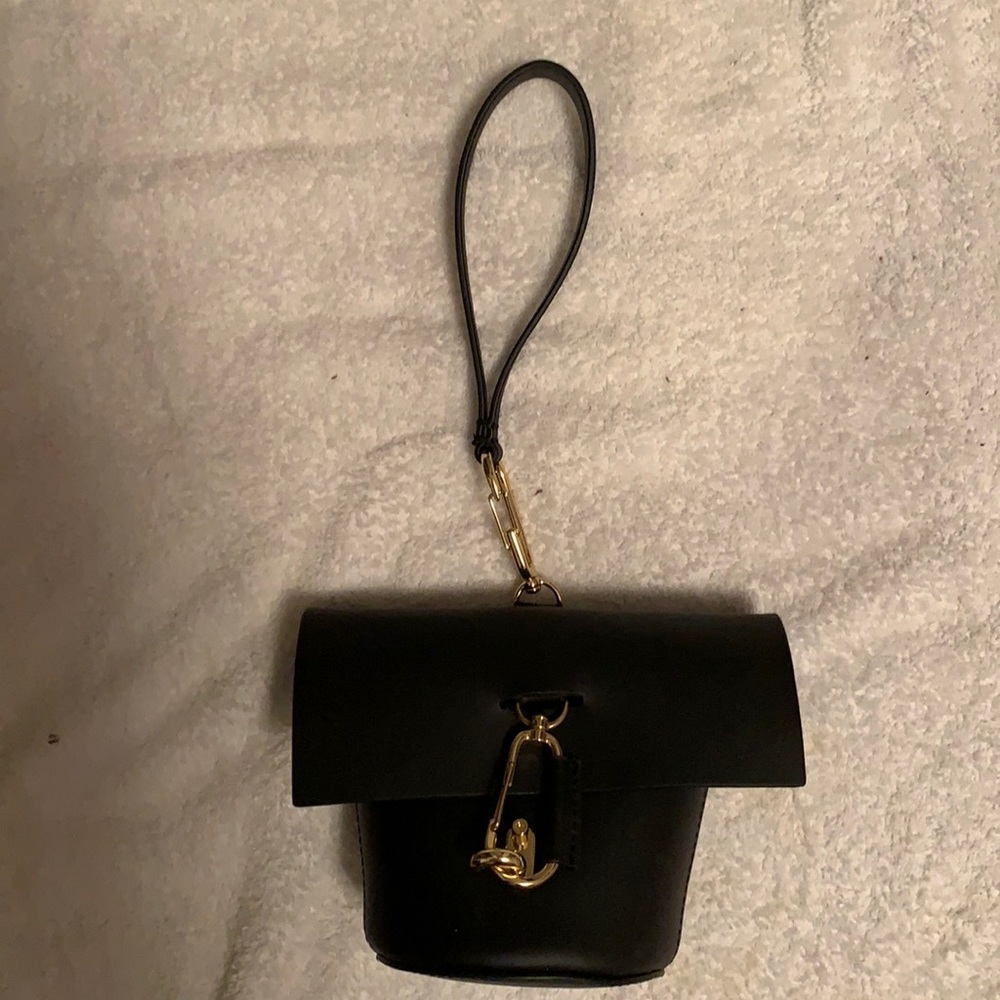 Zac Posen Black Leather Wristlet with Gold Hardware